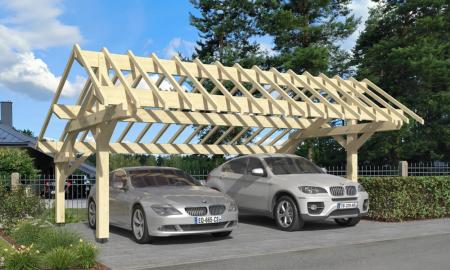 Carport asymétrique 5,41 x 7,16 m en Epicéa traité