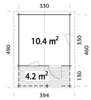 Abri de jardin EMMA 10.4 + 4.2 m² - avec plancher bois