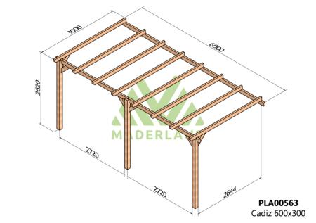 PERGOLA CADIZ- 18 m² - Adossable -Dim(cm): 600 x 300