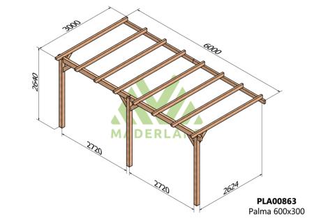 PERGOLA PALMA- 18 m² - Adossable -Dim(cm): 600 x 300