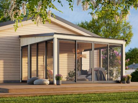 Jardin d’hiver bois Palmako LUMI 16,6 m² – Baies vitrées aluminium