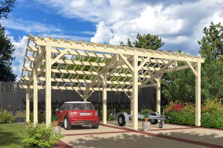 Carport grand volume 7,3 x 8,73 m en Epicéa traité