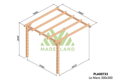 Pergola adossée LE MANS 300x300cm