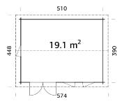 Abris de jardin IRIS 19,1 m² en 44 mm avec plancher