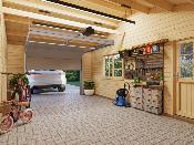 Garage bois Palmako ROGER 19,0 + 16,2 m² – 44 mm avec porte sectionnelle