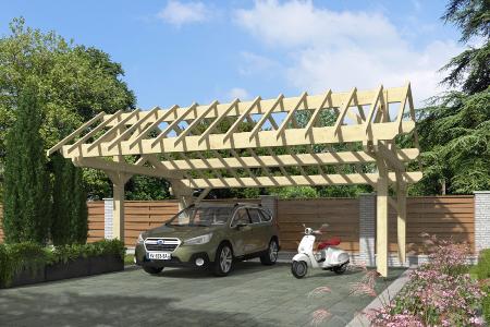 Carport asymétrique 5,50 x 7,06 m en Epicéa traité