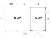 Garage bois Palmako ROGER 19,0 + 33,2 m² – 44 mm avec double porte en bois