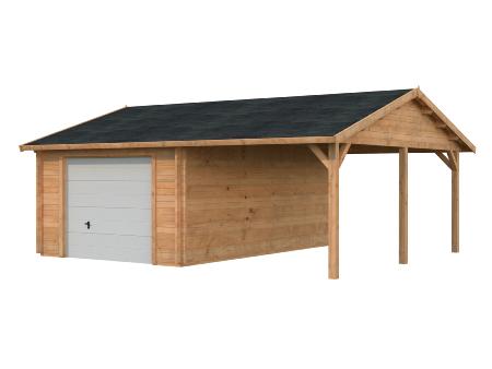 Garage bois Palmako ROGER 19,0 + 16,2 m² – 44 mm avec porte sectionnelle