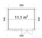 Abris de jardin IRIS 11,1 m² en 44 mm avec plancher 