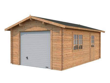 GARAGE BOIS traité et teinté - PALMAKO ROGER 19 M² 44 mm avec PORTE SECTIONNELLE