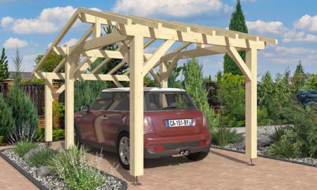 Carport asymétrique 4,84 x 3 m en Epicéa traité