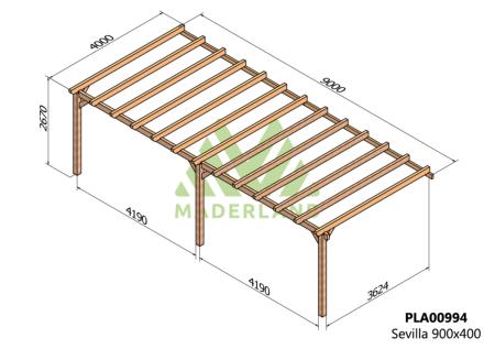 PERGOLA SEVILLA - 36 m² - Adossable -Dim(cm): 900 x 400