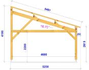 Carport monopente 5,25 x 5,5 m en épicéa traité - entraits moisés