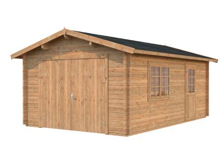 GARAGE BOIS traité et teinté -Palmako Roger 19 M² 44mm avec double porte en bois