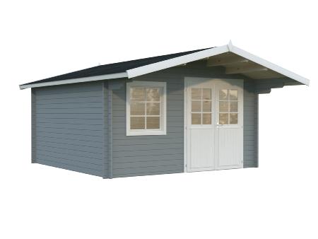 Abri de jardin BRITTA 14,6 m² en 40 mm - Peint, Gris claire + Blanc 