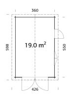 Garage Palmako Roger 19 M² 44mm avec double porte en bois