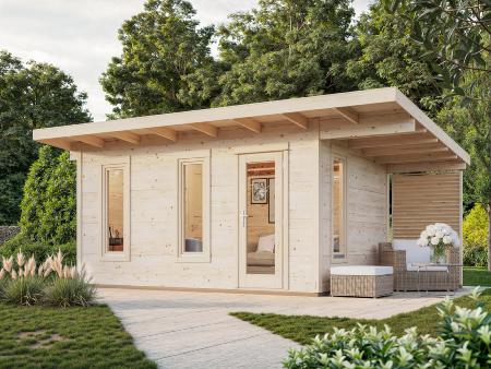 Studio de jardin bois PALMAKO Grace 12,4 m² + 4,1 m² – Toit plat – 56 mm