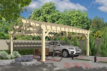 Carport double pentes 6,5 x 6,5 m en Epicéa traité