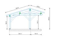 CARPORT BOIS deux voitures asymétriques 6 m X 4.5 m