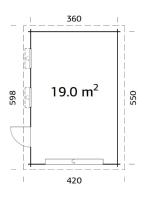 Garage RASMUS 19 m² 44 mm avec porte Sectionnelle