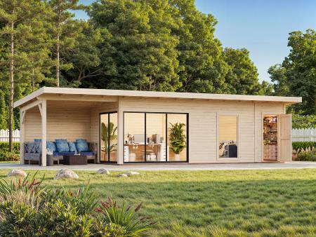 Studio de jardin Palmako Andrea 21,1 + 7,9 m² Slide – Abri bois 44 mm avec porte coulissante