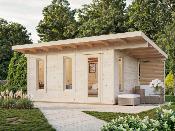 Studio de jardin bois PALMAKO Grace 12,4 m² + 4,1 m² – Toit plat – 56 mm