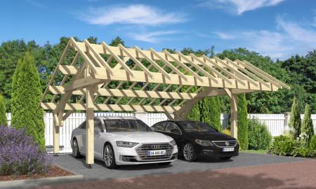 Carport asymétrique 5,90 x 6,30 m en Epicéa traité