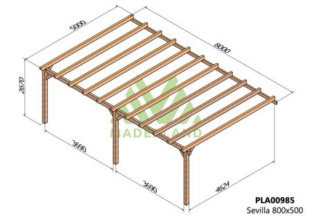 PERGOLA SEVILLA - 40 m² - Adossable -Dim(cm): 800 x 500