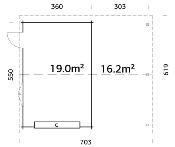 Garage bois Palmako ROGER 19,0 + 16,2 m² – 44 mm avec porte sectionnelle