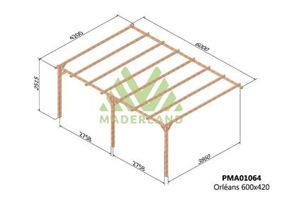 Pergola adossée ORLÉANS 600x420cm