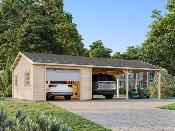 Garage bois Palmako ROGER 19,0 + 33,2 m² – 44 mm avec porte sectionnelle