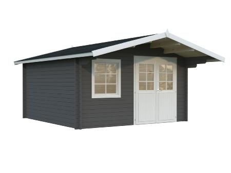 Abri de jardin BRITTA 14,6 m² en 40 mm - Peint Gris Foncé - Blanc 